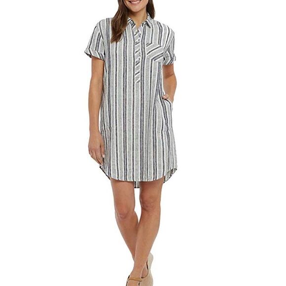 Adrienne Vittadini Linen striped dress Medium - Picture 1 of 11